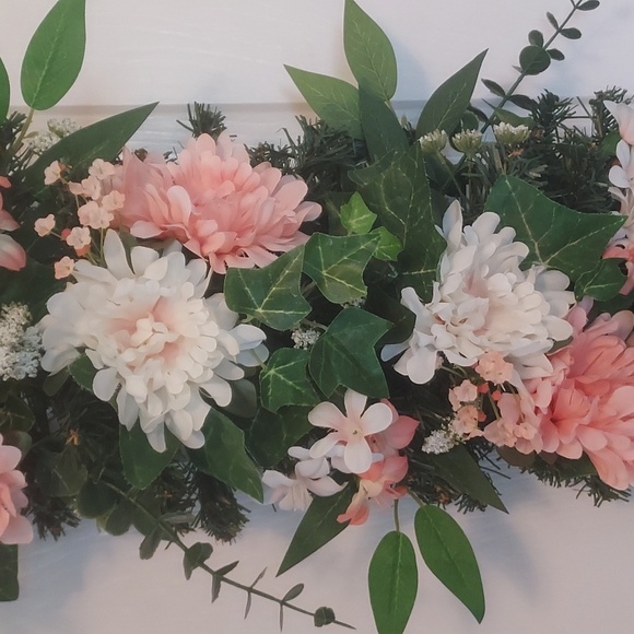 Floral Swag Wreath , Front Door Decoration , Peach & White - Picture 4 of 7